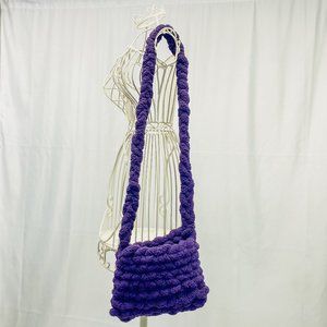 Women’s Chenille Chunky Yarn Hand Made Crocheted Purse Hobo Bag with Long Strap